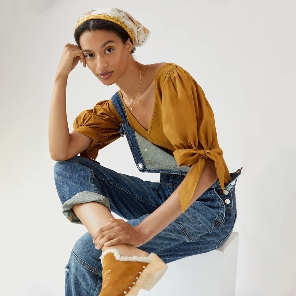 Anthropologie - Maeve - Puff-Sleeved Blouse Top - Gold